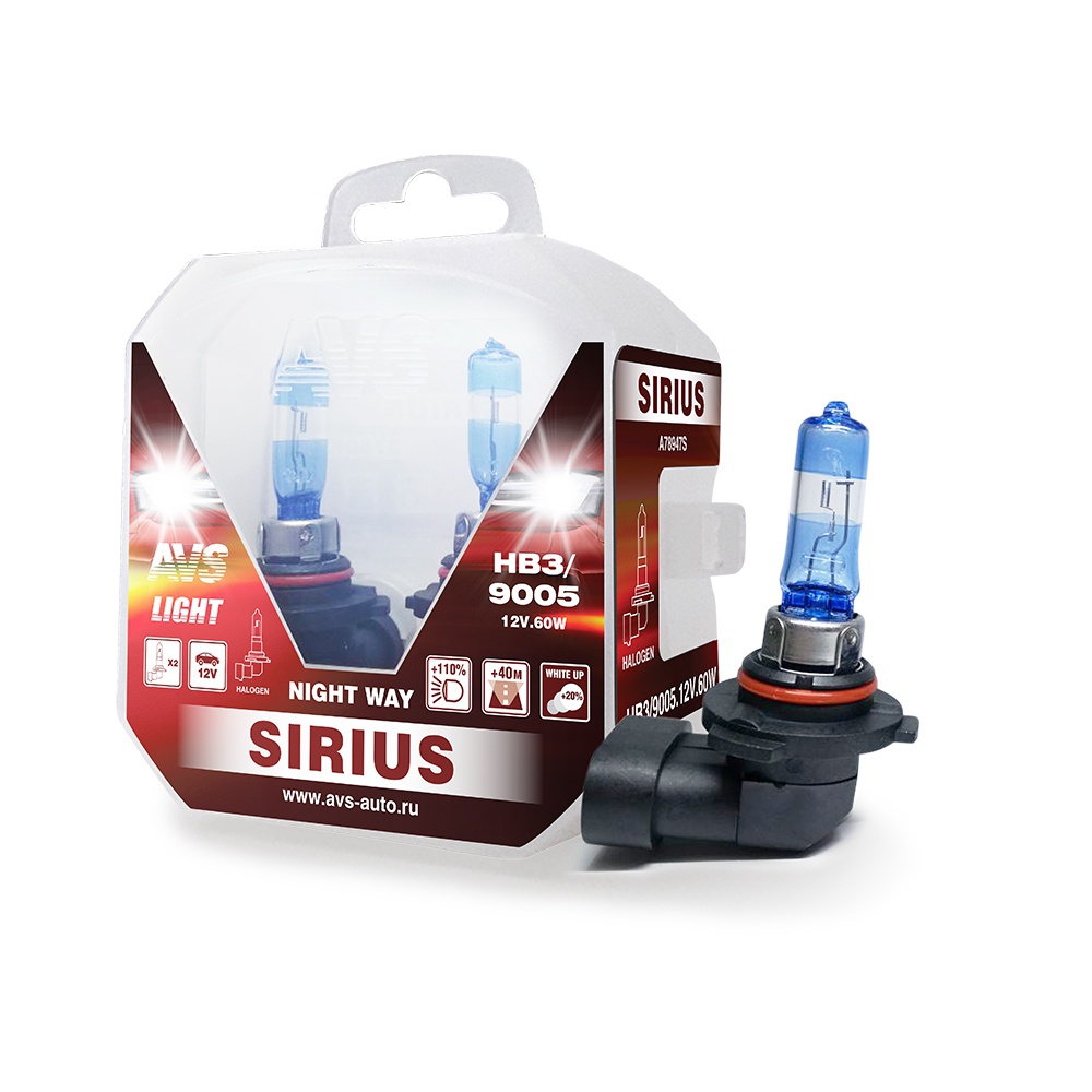 Лампа галогенная AVS SIRIUS NIGHT WAY HB3/9005.12V.65W Plastic box -2 шт